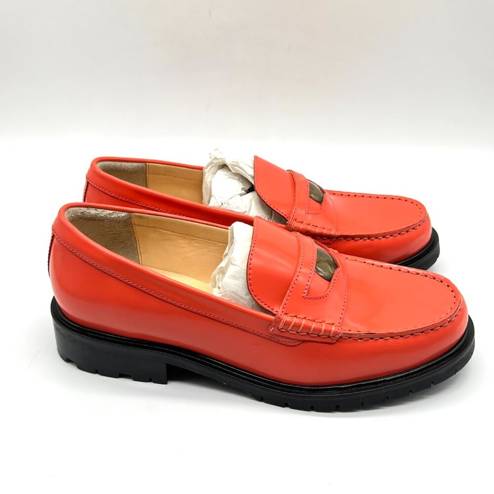 Free People Size 37.5 EU 7 US Liv Coral Orange Leather Slip On Loafers Shoes